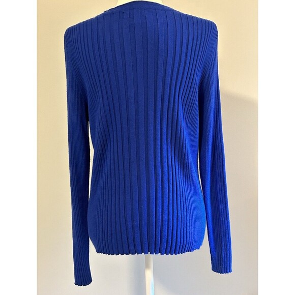 LIZ CLAIBORNE Blue V-neck Ribbed Sweater Shoulder Button Embellished Size L - Picture 4 of 7